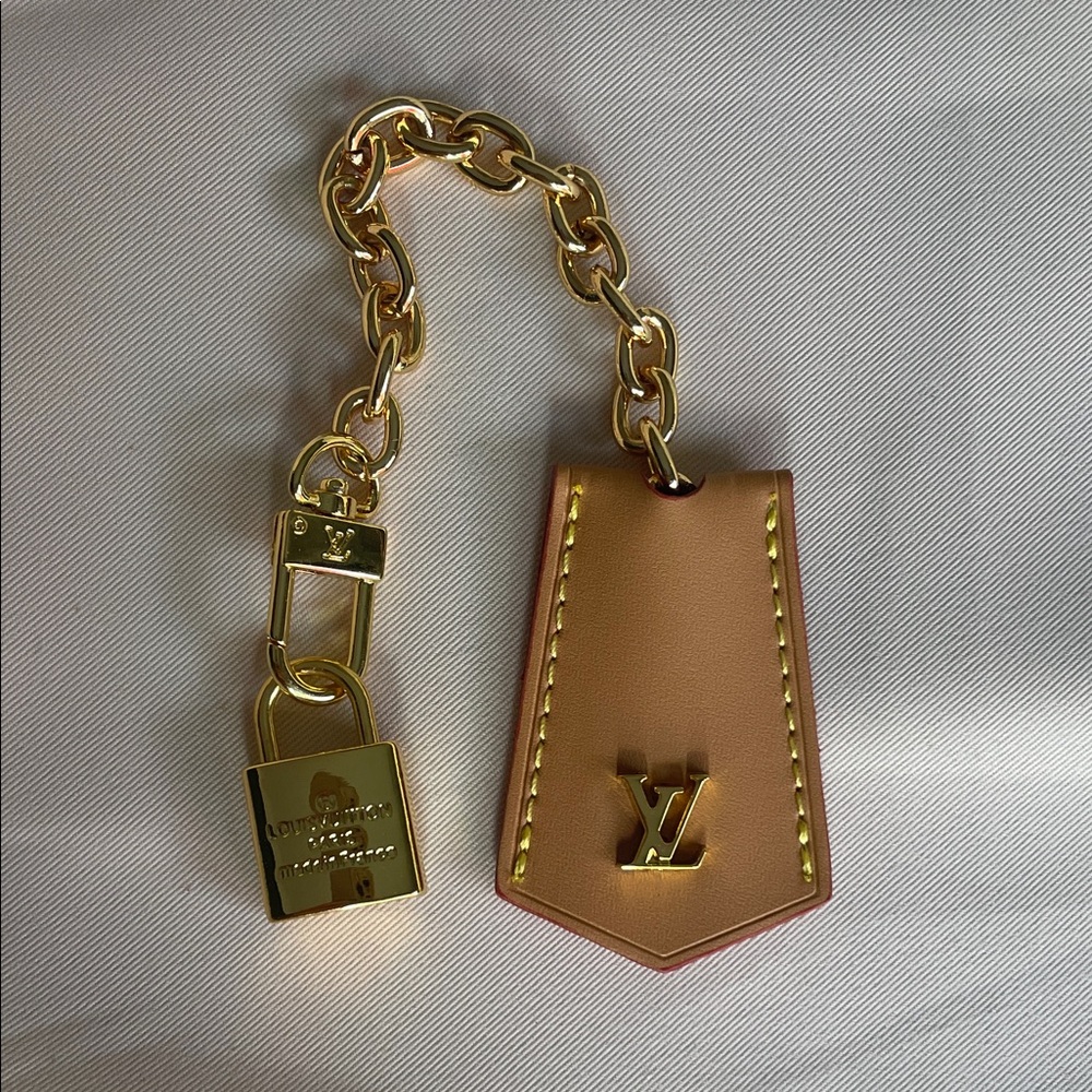 LV STYLE Brown Leather Key Charm with Gold Hardware